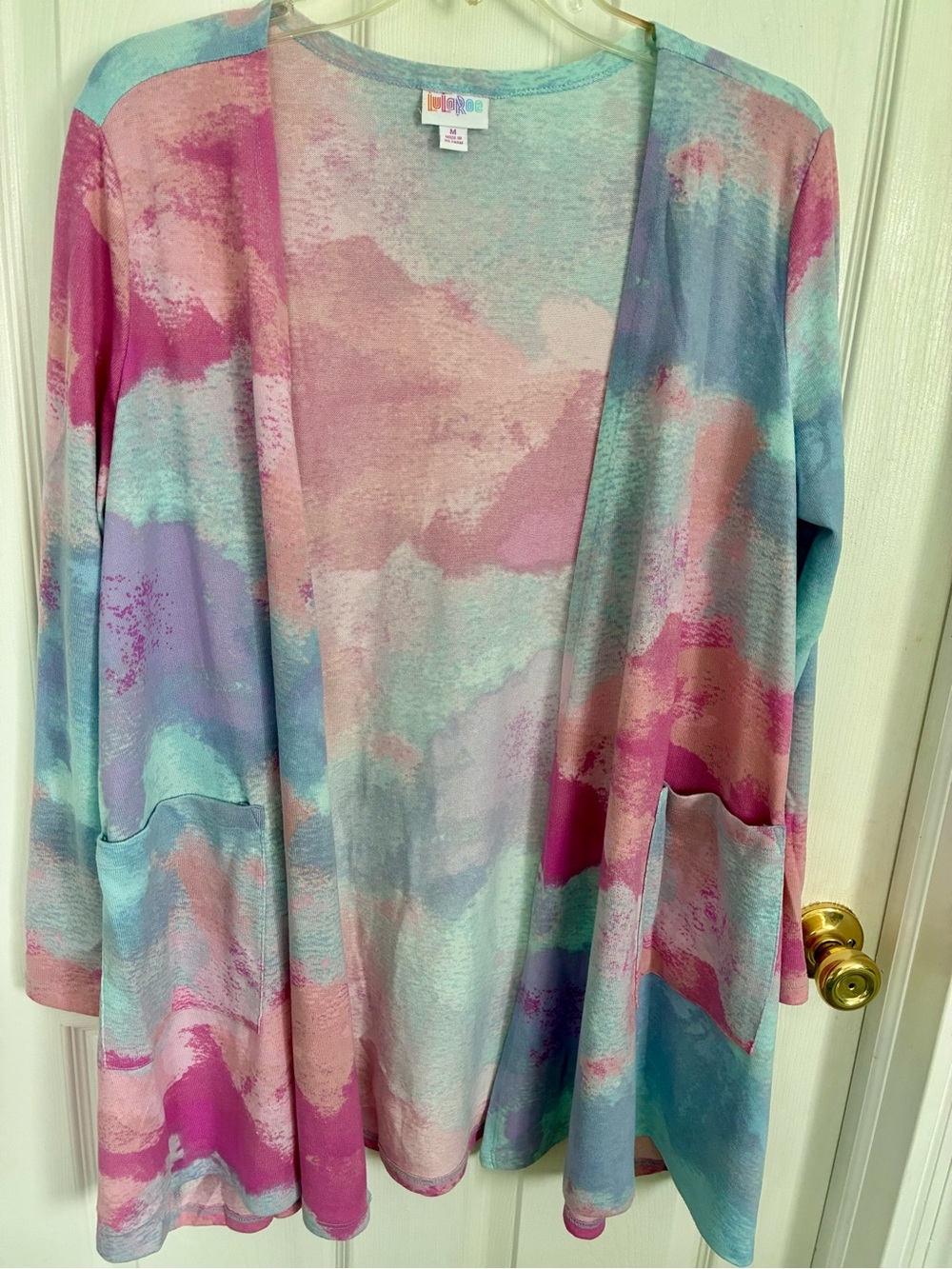 LuLaRoe Open-Front Cardigan in Pastel Pink, Blue & Lavender